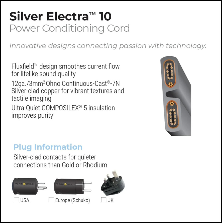 WIREWORLD Silver Electra™ 10 Power Conditioning Cord 2M